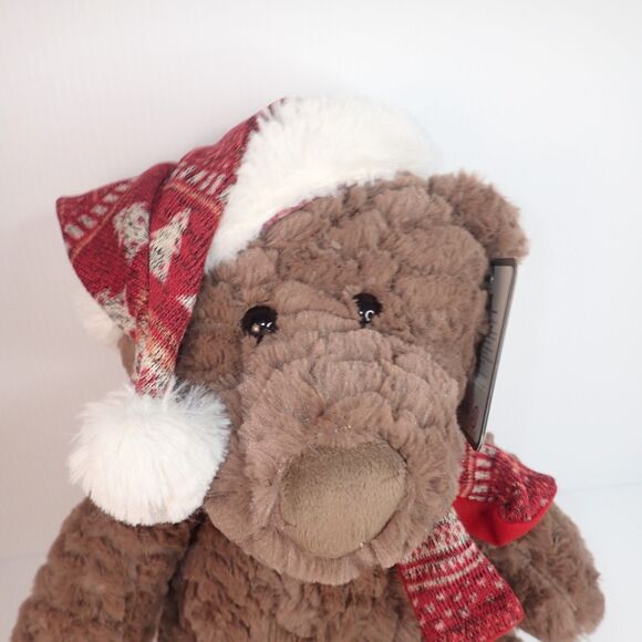 Kelly Toy  14" Seated Christmas Bear with Hat and Scarf from 2018 with Tag - Picture 2 of 10